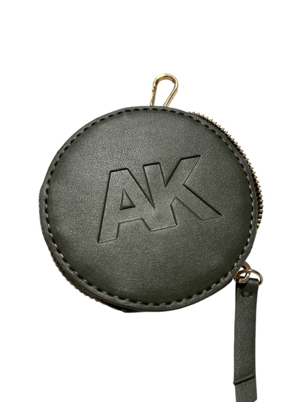 Anne Klein Embossed Round Zip Coin Pouch in Olive Green